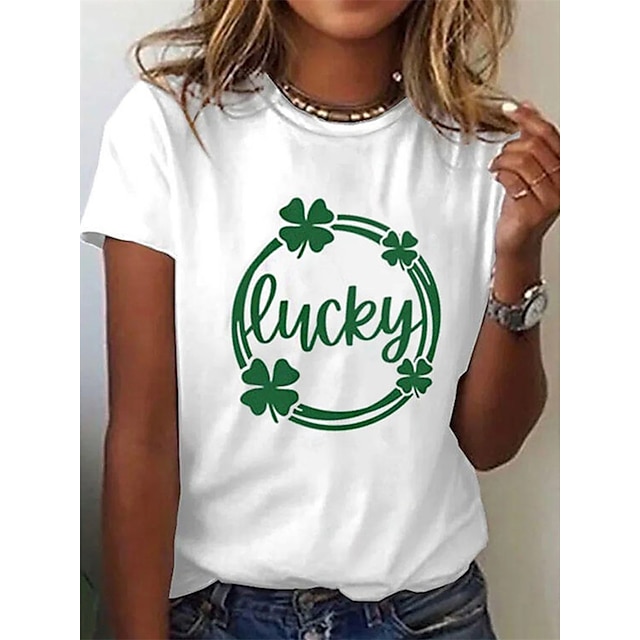 

Women's Floral Theme T shirt Floral Plants Print Round Neck Basic Tops White