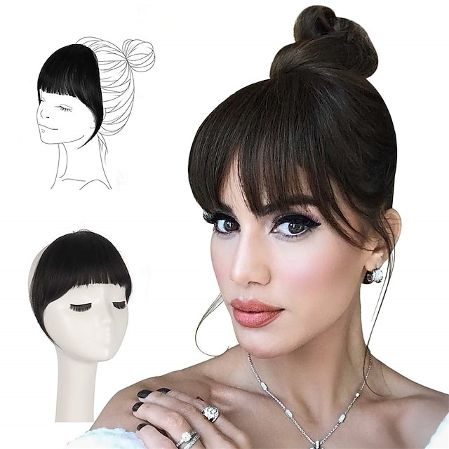 

Clip in Bangs 100% Human Hair Extension Curved Bangs French Bangs Fringe Caramel Blonde Hair Pieces Clip on Natural Flat Neat Bangs with Temples One Piece Hairpiece Extension for Women Girls