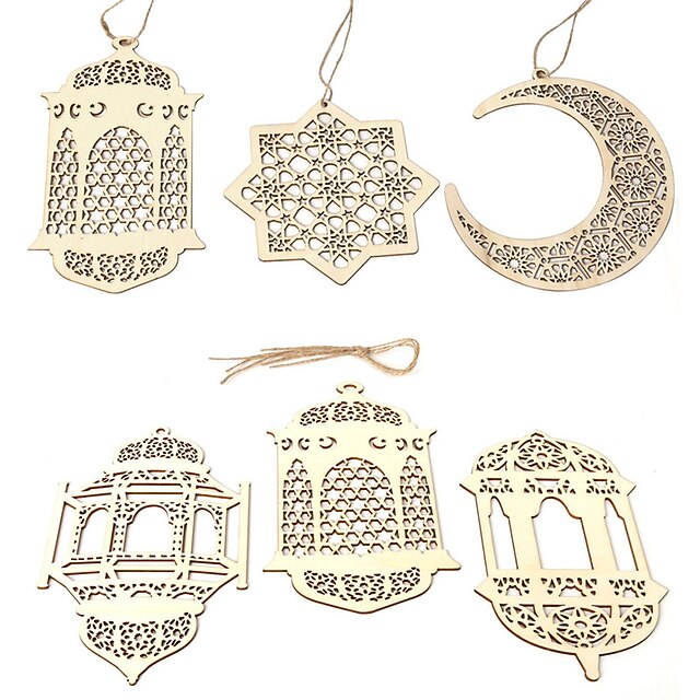 

Eid al Fitr lanterns hexagonal moon DIY decorations wooden crafts pendant