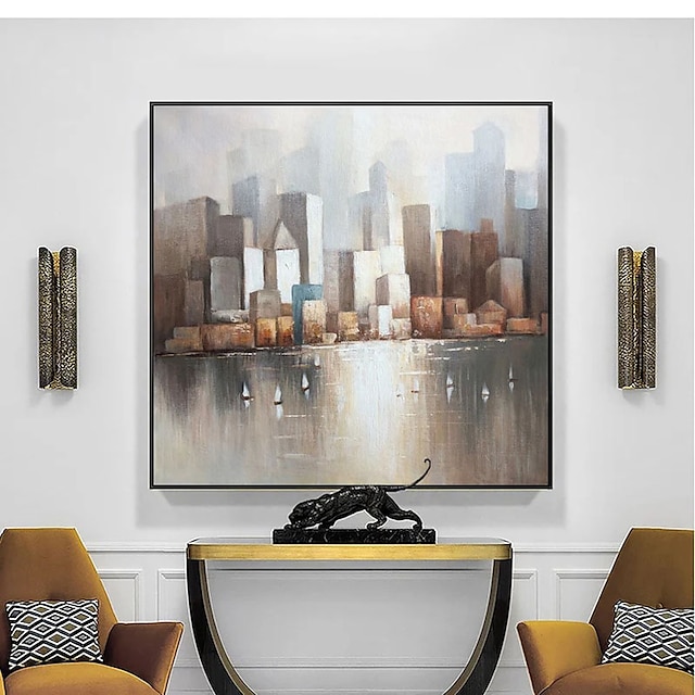 Home & Garden Wall Art | Oil Painting Hand Painted Square Abstract Architecture Contemporary Modern Rolled Canvas (No Frame) - C