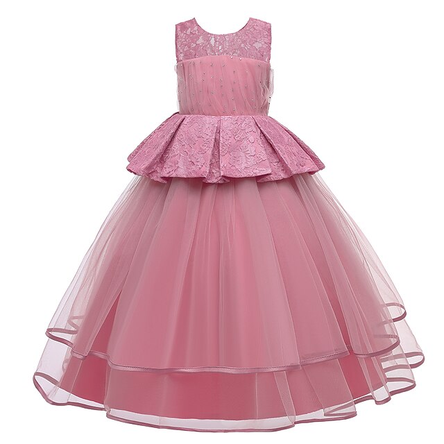 

Kids Little Girls' Dress Plain Tulle Dress Party Performance Beaded Mesh Pink Wine Dusty Rose Maxi Sleeveless Princess Cute Dresses Children's Day Spring Summer Slim 4-13 Years
