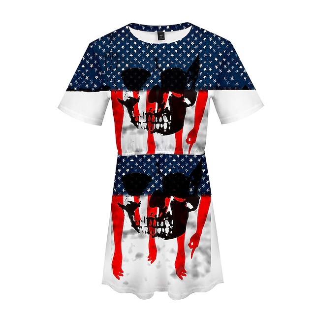 

Inspired by the Fourth of July USA Dress Cartoon 100% Polyester Anime Harajuku Graphic Kawaii Dress For Women's