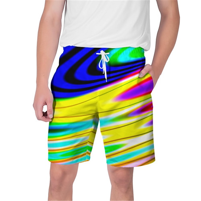

Men's Streetwear Hawaiian Shorts Beach Shorts 3D Print Elastic Drawstring Design Short Pants Casual Daily Graphic Geometry Breathable Soft Mid Waist Blue Black Gray Yellow S M L XL XXL