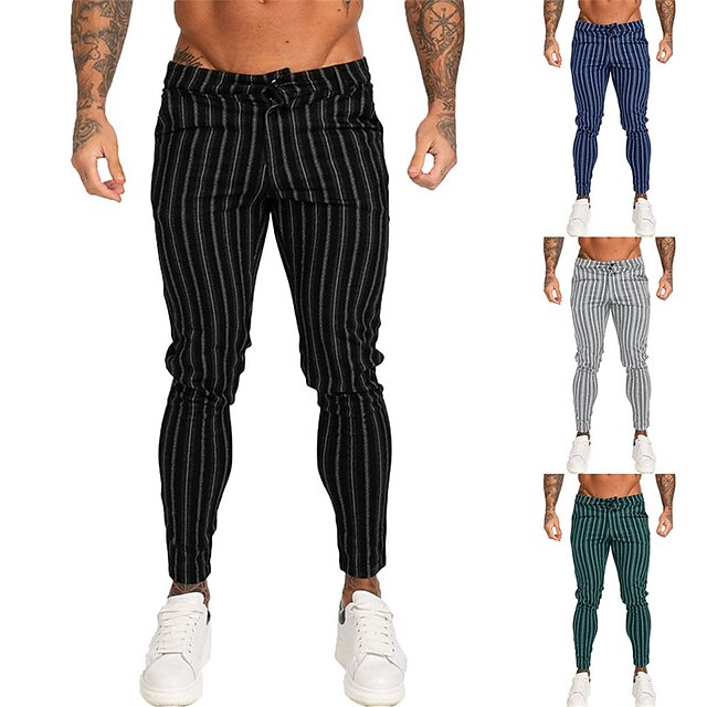 

Men's Fashion Casual / Sporty Chinos Trousers Tapered pants Pocket Ankle-Length Pants Casual Daily Micro-elastic Stripe Breathable Outdoor Mid Waist Black Green Blue Black Grey M L XL XXL 3XL