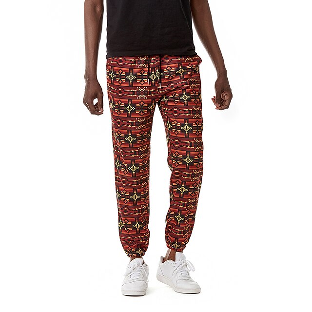 

Men's Chino Boho Jogger Chinos Sweatpants 3D Print Elastic Drawstring Design Full Length Pants Casual Color Block Graphic Prints Mid Waist Loose Wine S M L XL XXL
