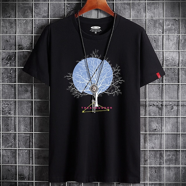 

Men's T shirt Print Graphic Round Neck Casual Daily Short Sleeve Tops Lightweight Formal Breathable White Black Dark Gray