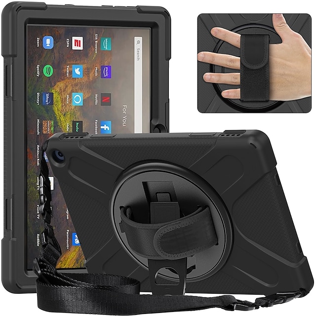  Tablet Case Cover For Kindle Fire HD 10 / Plus 2021 Shoulder Strap Shockproof Dustproof Camouflage Solid Colored TPU PC