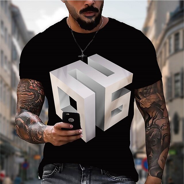 

Men's Unisex T shirt 3D Print Graphic Prints Geometry Crew Neck Street Daily Print Short Sleeve Tops Casual Designer Big and Tall Sports Black