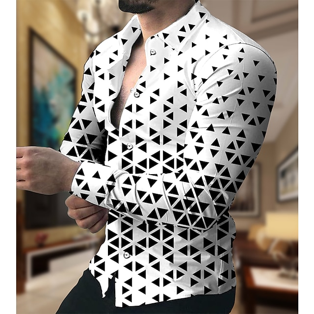  Per uomo Geometrica Geometria Camicia Camicia con bottoni Manica lunga Di tendenza Originale Informale Esterno Da mare Giornaliero Autunno inverno Colletto Stampa Bottone giù Bianco Giallo Rosa Rosso