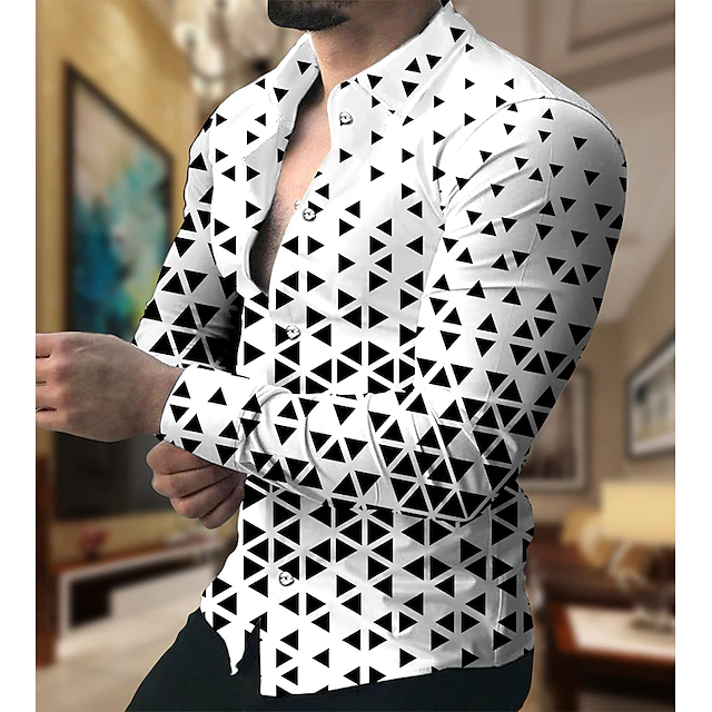 Men's Geometric Pattern Geometry Shirt Button Up Shirt Long Sleeve Fashion Designer Casual Outdoor Vacation Daily Fall & Winter Collar Print Button-Down White Yellow Pink Red Navy Blue 10