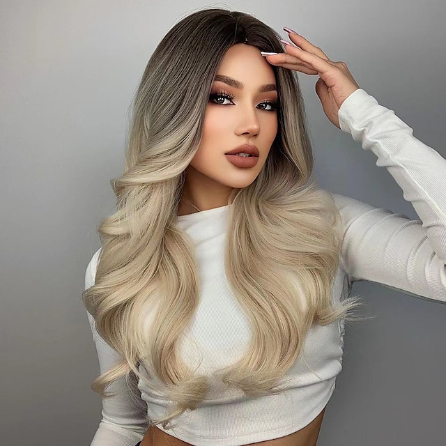 Beauty & Hair Wigs & Hair Pieces | HAIRCUBE Honey Blonde Highlighted Wigs Ombre Brown Long Body Wave Synthetic Wig for Black Wom