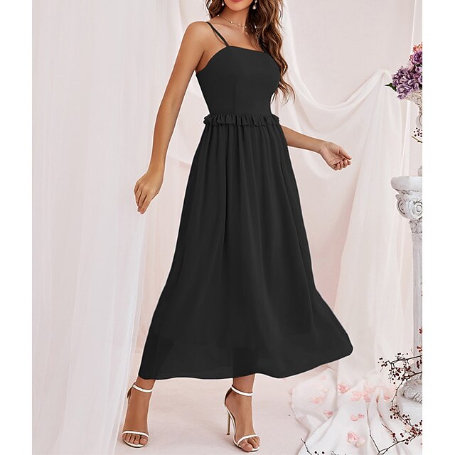 

Women's A Line Dress Maxi long Dress Black Sleeveless Pure Color Chiffon Spring Summer Spaghetti Strap Elegant Luxurious Elegant Mesh S M L XL / Party Dress
