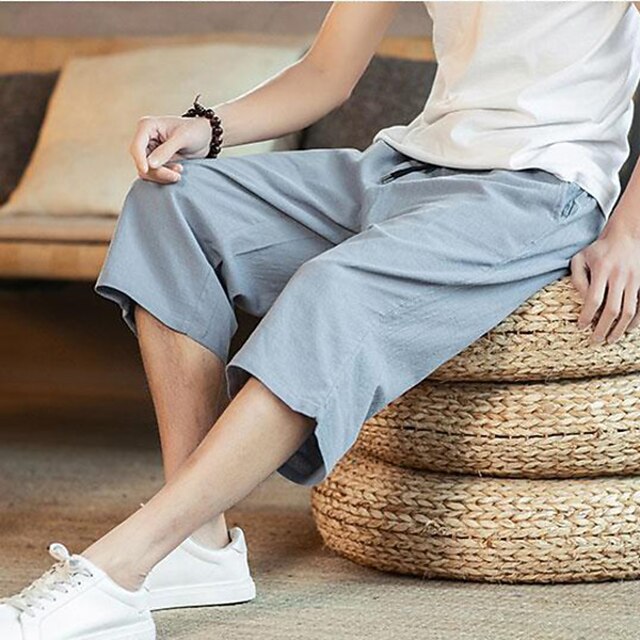 Cotton Linen Casual Loose Capri Pants 