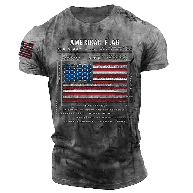 

Men's Unisex T shirt 3D Print Graphic Prints National Flag Crew Neck Street Daily Print Short Sleeve Tops Basic Casual Fashion Retro Gray