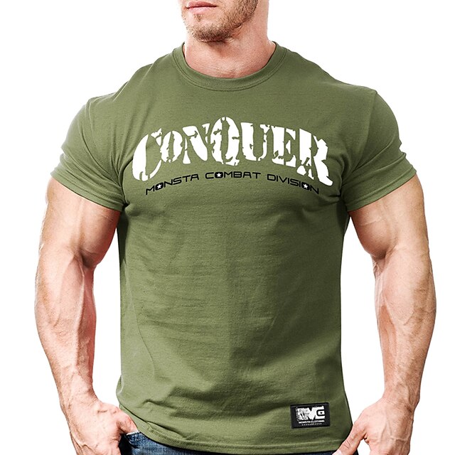 

Men's T shirt Hot Stamping Graphic Letter Crew Neck Casual Daily Print Short Sleeve Tops Lightweight Fashion Big and Tall Sports Army Green