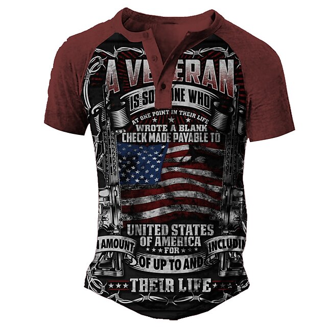 

Men's Henley Shirt Tee T shirt 3D Print Graphic Color Block National Flag Plus Size Henley Daily Sports Button-Down Print Short Sleeve Tops Basic Casual Classic Designer Wine