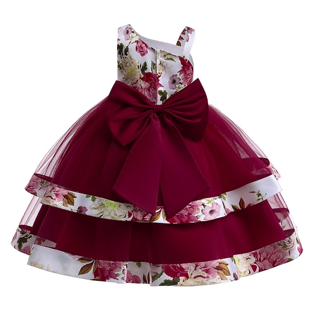 

Kids Little Girls' Dress Flower Tulle Dress Party Daily Bow Print Green Purple Pink Knee-length Sleeveless Cute Sweet Dresses Children's Day Spring Summer Slim 3-10 Years