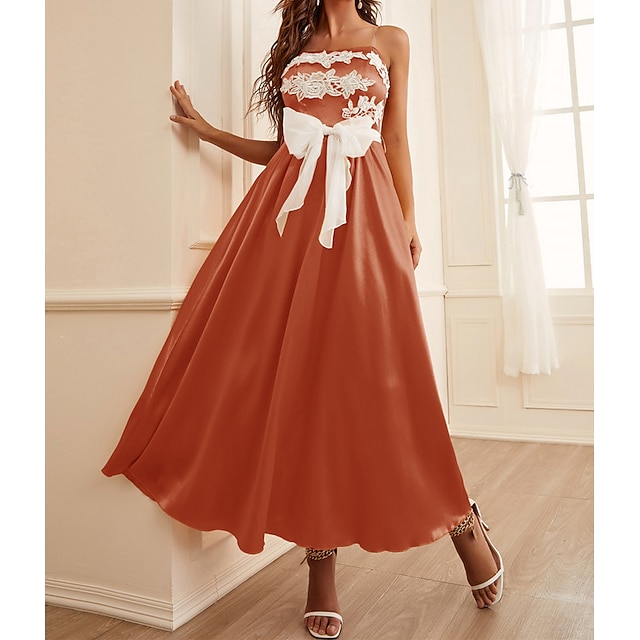 

Women's A Line Dress Maxi long Dress Blue Orange Sleeveless Solid Color Zipper Spring Summer Spaghetti Strap Elegant Luxurious Elegant Mesh S M L XL
