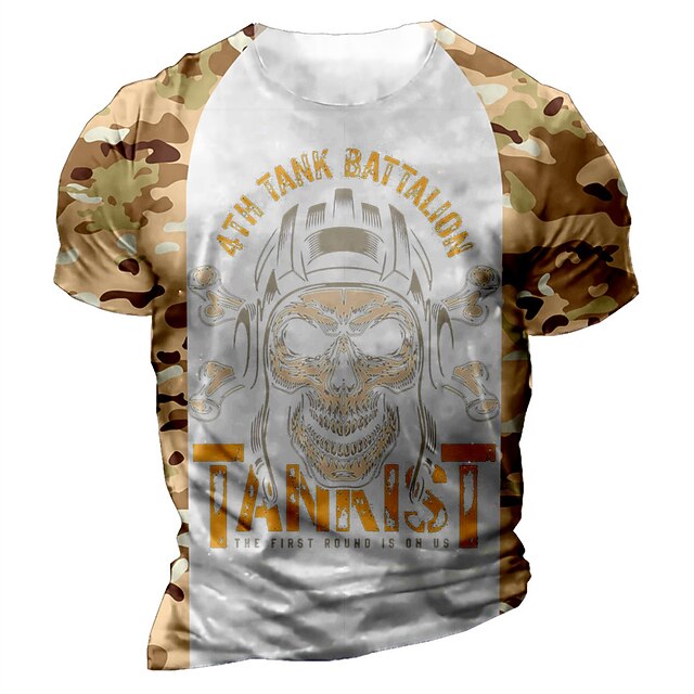 

Men's T shirt 3D Print Graphic Skull Crew Neck Casual Daily Print Short Sleeve Tops Fashion Vintage Designer Big and Tall Yellow