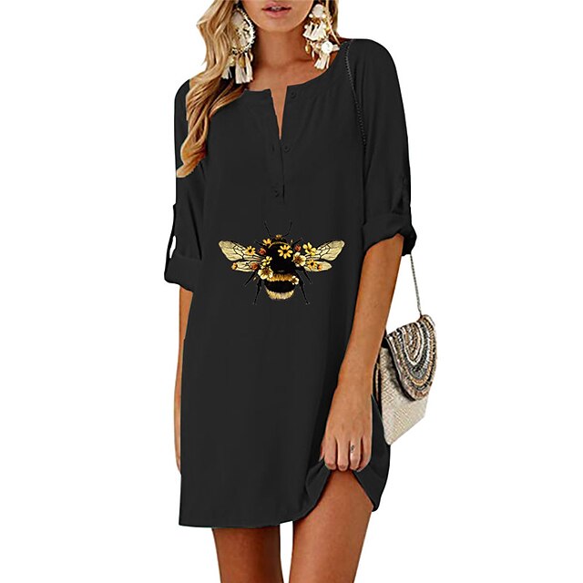 

Women's Shift Dress Short Mini Dress Black Gray Navy Blue Half Sleeve Floral Animal Print Spring Summer V Neck Stylish Casual Modern 2022 S M L XL XXL
