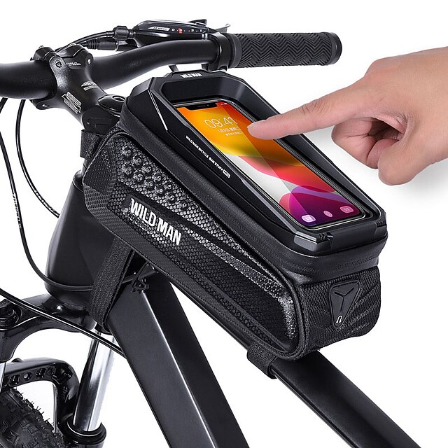 

WILD MAN 1.2 L Bike Frame Bag Top Tube Touchscreen Reflective Waterproof Bike Bag PU Leather TPU EVA Bicycle Bag Cycle Bag Cycling Outdoor Exercise