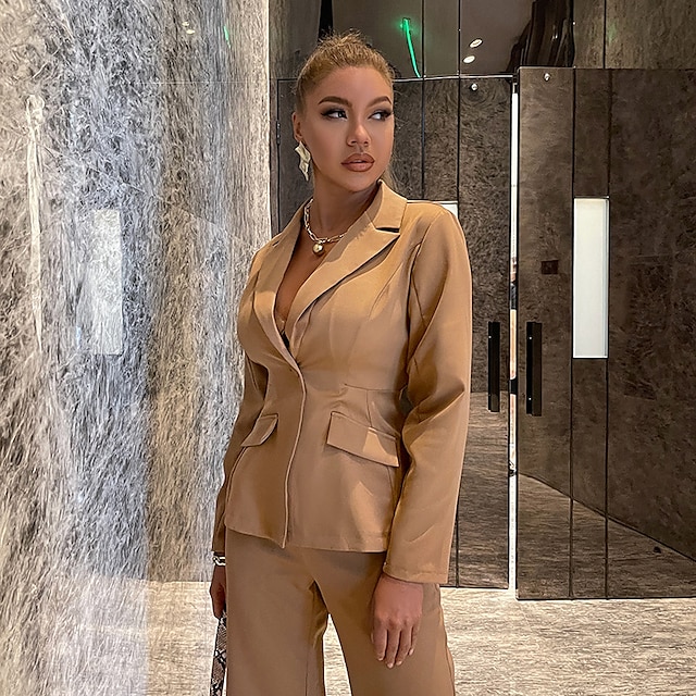 

Women's Streetwear Plain Daily Wear Office Two Piece Set Blazer Office Suit Pants Sets Pant Wide leg pants Bell bottoms Tops