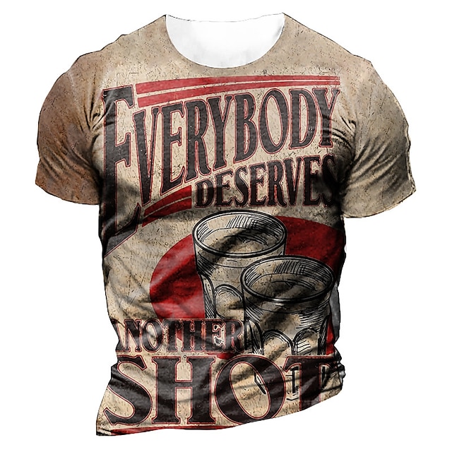 

Men's T shirt 3D Print Graphic Letter Crew Neck Casual Daily Print Short Sleeve Tops Fashion Vintage Designer Big and Tall Khaki
