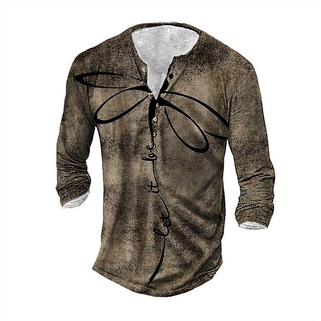 

Men's Henley Shirt Tee T shirt 3D Print Graphic Insects Plus Size Henley Dragonfly Daily Sports Button-Down Print Long Sleeve Tops Basic Casual Classic Designer Khaki