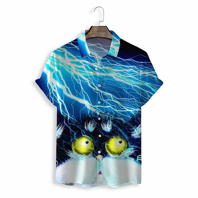 

Men's Shirt 3D Print Graphic Turndown Casual Daily 3D Print Short Sleeve Tops Casual Fashion Classic Blue