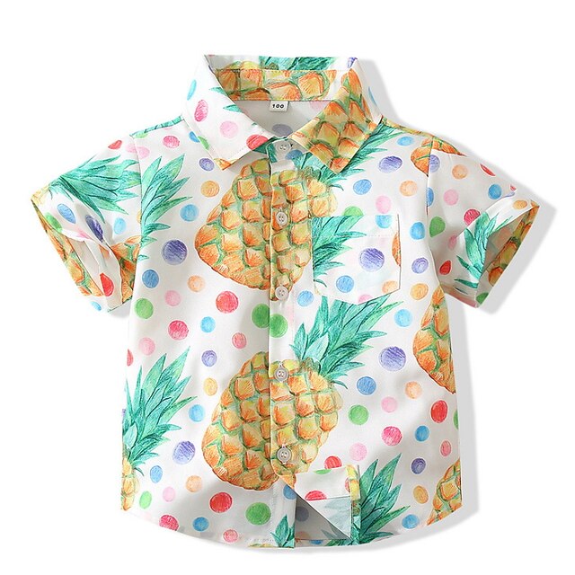

Kids Boys Shirt Short Sleeve Pineapple White Children Tops Spring Summer Active Daily Indoor Outdoor Regular Fit 1-5 Years