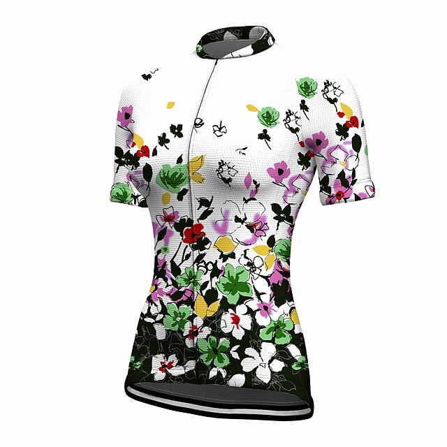 

21Grams Women's Short Sleeve Cycling Jersey Summer Spandex White Floral Botanical Bike Top Mountain Bike MTB Road Bike Cycling Quick Dry Moisture Wicking Sports Clothing Apparel / Stretchy