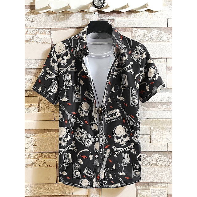 

Men's Shirt Graphic Prints Classic Collar Casual Holiday Short Sleeve Tops Casual Black
