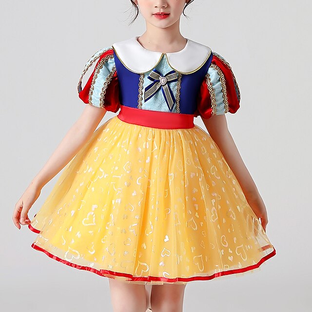 

Kids Little Girls' Dress Patchwork Tulle Dress Performance Vacation Puff Sleeve Bow Gold Cotton Knee-length Short Sleeve Princess Sweet Dresses Summer Regular Fit 3-12 Years