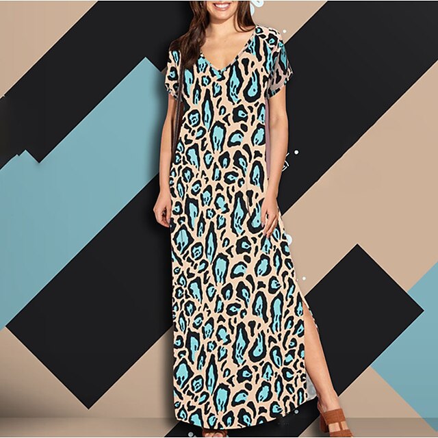 

Women's Shift Dress Maxi long Dress Green Black Gray Khaki Brown Yellow Beige Short Sleeve Striped Plaid Tie Dye Backless Split Print Spring Summer V Neck Stylish Casual 2022 S M L XL XXL