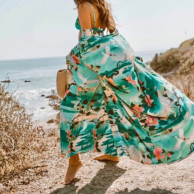 

Women's Swimwear Cover Up Beach Top Swimsuit Floral Animal Green V Wire Bathing Suits New Vacation Modern