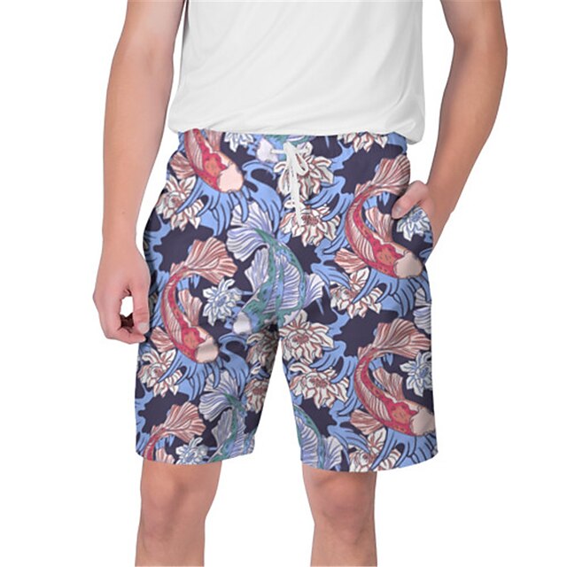

Men's Streetwear Hawaiian Shorts Beach Shorts 3D Print Elastic Drawstring Design Short Pants Casual Daily Graphic Flower / Floral Breathable Soft Mid Waist Green Blue Navy Blue Yellow S M L XL XXL