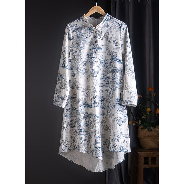 

Women's Plus Size Tops Blouse Shirt Floral Long Sleeve Round Neck Vintage Daily Cotton Spring Blue