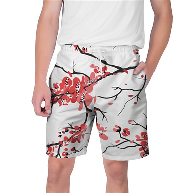 

Men's Streetwear Hawaiian Shorts Beach Shorts 3D Print Elastic Drawstring Design Short Pants Casual Daily Graphic Flower / Floral Breathable Soft Mid Waist White Black Purple Pink Red S M L XL XXL