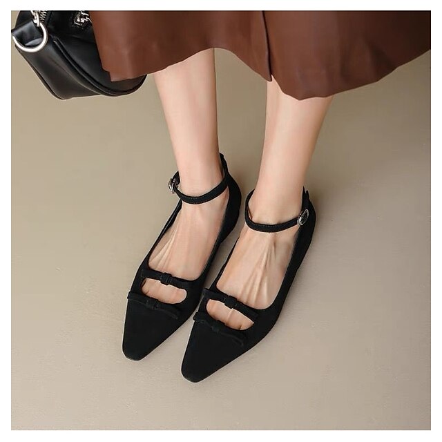 Shoes & Bags Womens Shoes | Womens Flats Bowknot Flat Heel Pointed Toe Elegant Daily Suede Buckle Fall Spring Solid Colored Blac