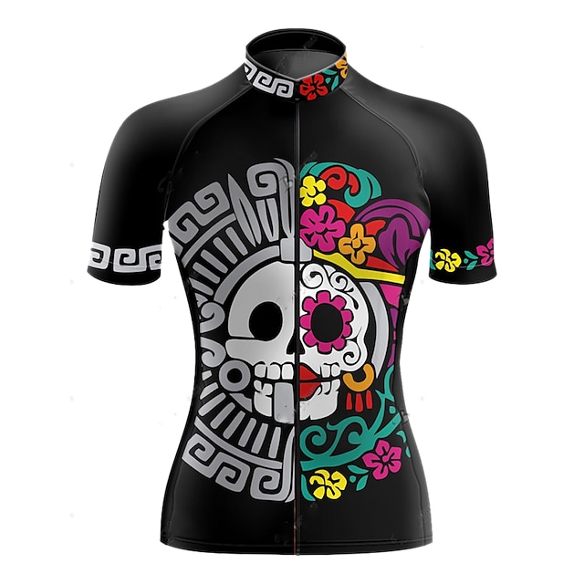

21Grams Women's Short Sleeve Cycling Jersey Summer Spandex Black Skull Floral Botanical Bike Top Mountain Bike MTB Road Bike Cycling Quick Dry Moisture Wicking Sports Clothing Apparel / Stretchy