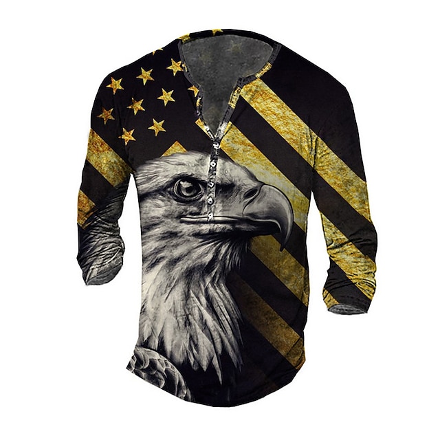 

Men's Henley Shirt Tee T shirt 3D Print Graphic Star Eagle Plus Size Henley Daily Sports Button-Down Print Long Sleeve Tops Casual Vintage Classic Designer Yellow