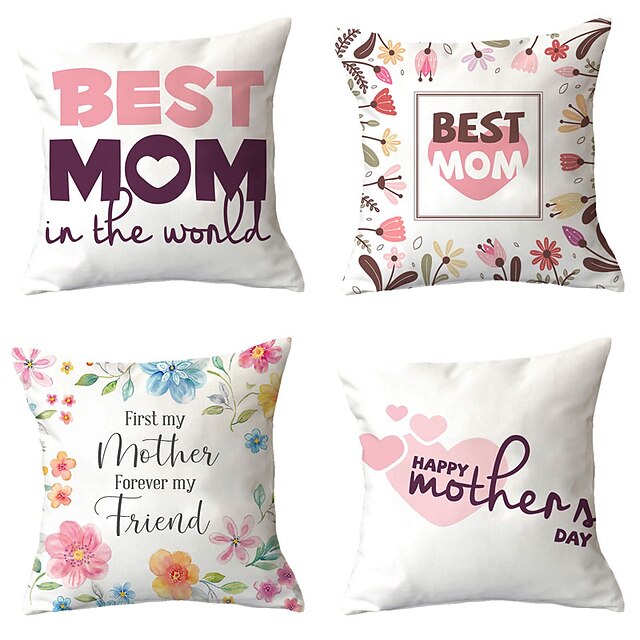 

Mother's Day Double Side Cushion Cover 4PC Soft Decorative Square Throw Pillow Cover Cushion Case Pillowcase for Bedroom Livingroom Superior Quality Machine Washable Indoor Cushion for Sofa Couch Bed Chair