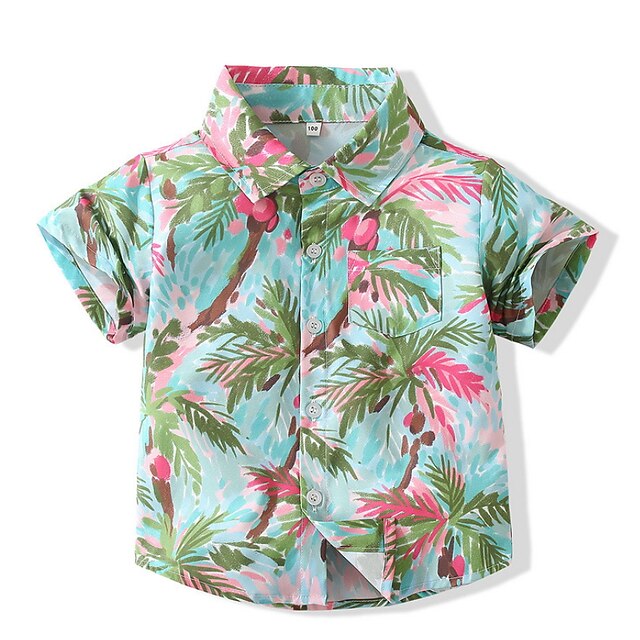 

Kids Boys Shirt Short Sleeve Palm Tree Green Children Tops Spring Summer Active Daily Indoor Outdoor Regular Fit 1-5 Years