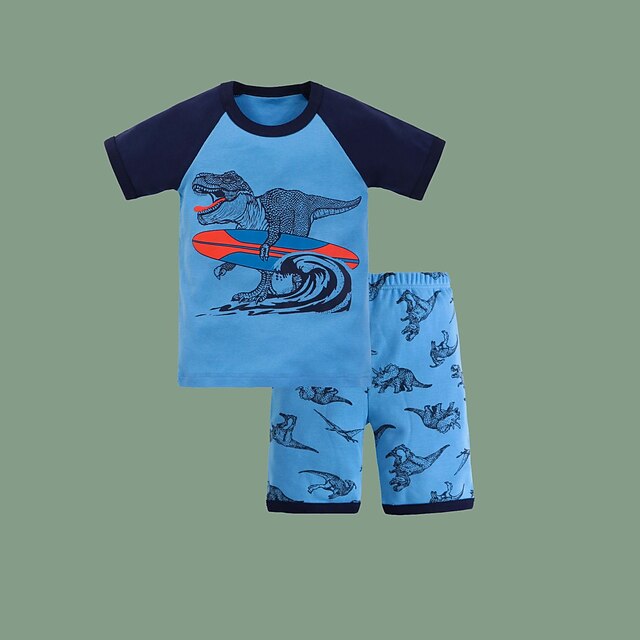 

Kids Boys T-shirt Shorts Clothing Set 2 Pieces Short Sleeve Blue Cartoon Dinosaur Print Comfort Daily 3-10 Years