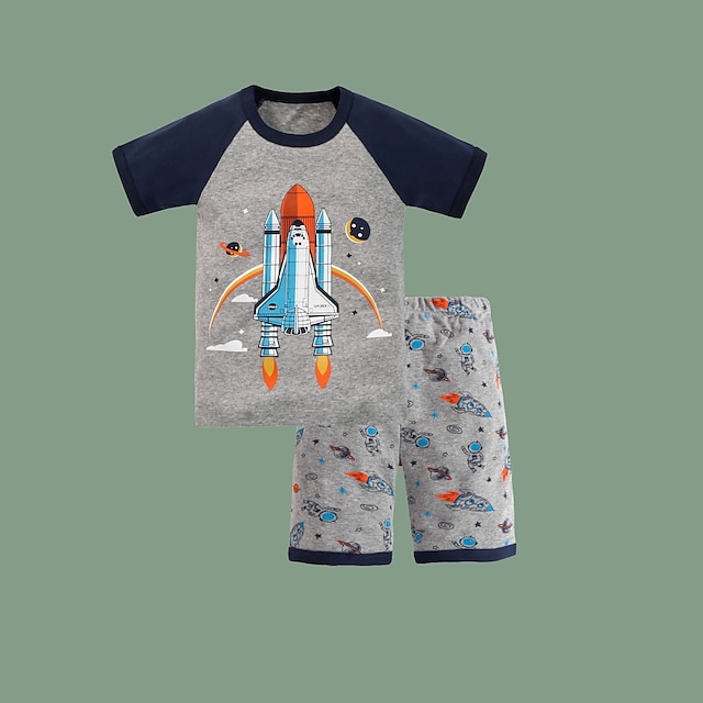 Baby & Kids Boys Clothing | Kids Boys T-shirt & Shorts Clothing Set 2 Pieces Short Sleeve Gray Cartoon Print Comfort Daily 3-10 