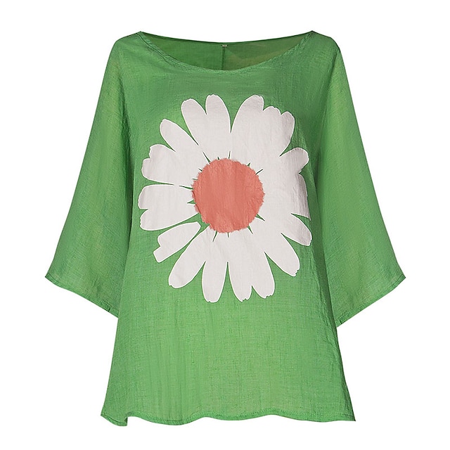 

Women's Plus Size Tops Blouse Floral Print 3/4 Length Sleeve Round Neck Streetwear Festival Daily Sports Cotton Spring Summer Green