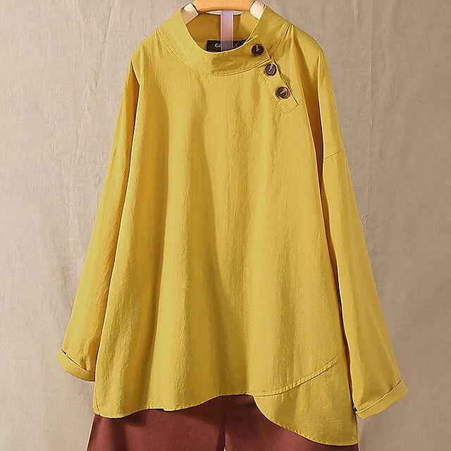 

Women's Plus Size Tops Blouse Plain Long Sleeve Crewneck Streetwear Festival Daily Sports Polyester Spring Summer Blue Yellow