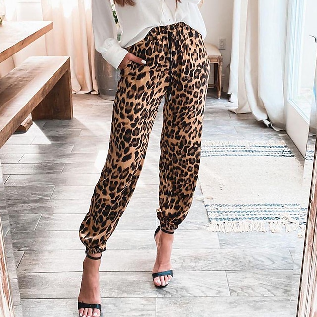 

Women's Fashion Jogger Chinos Side Pockets Elastic Drawstring Design Print Ankle-Length Pants Casual Weekend Micro-elastic Leopard Comfort Mid Waist Gray Red Yellow S M L XL