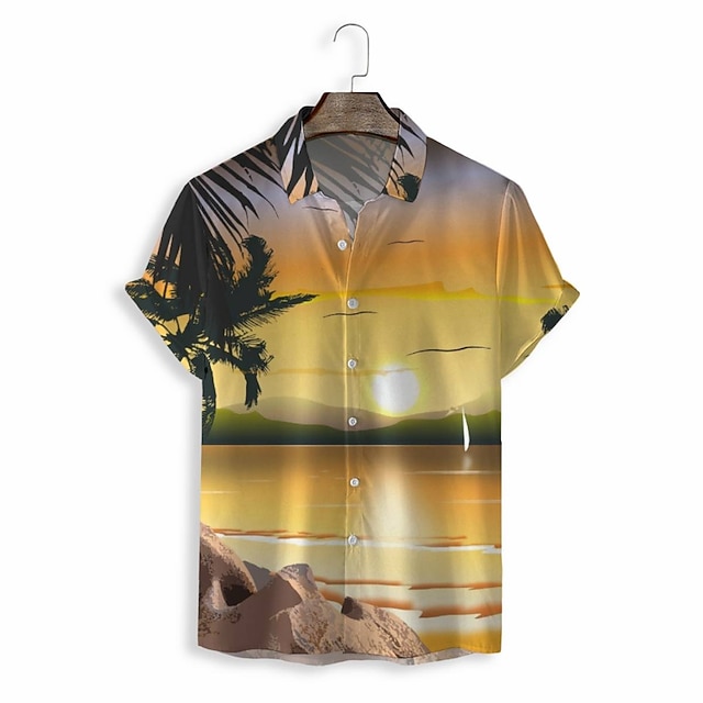 

Men's Shirt 3D Print Graphic Turndown Casual Daily 3D Print Short Sleeve Tops Casual Fashion Classic Yellow