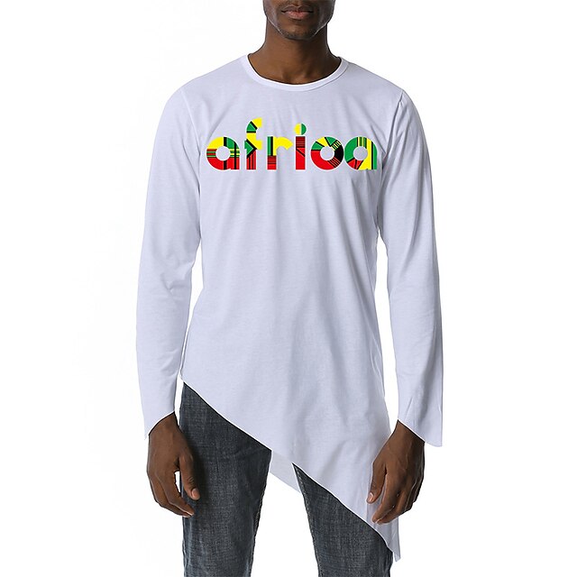 

Men's T shirt Hot Stamping Letter Round Neck Street Casual Print Long Sleeve Tops Lightweight Casual Fashion Breathable White Black